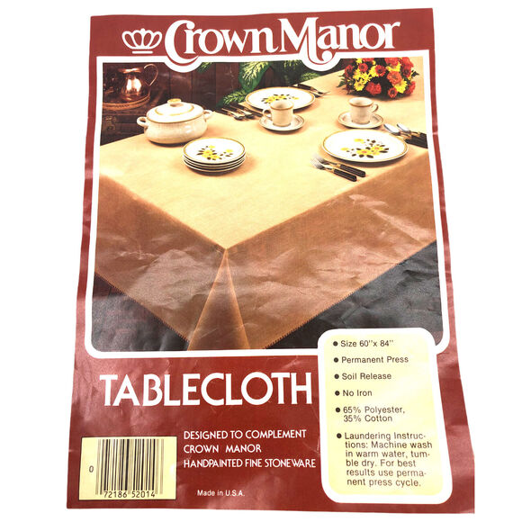 VTG Crown Manor Tablecloth 60" X 84" Brown Minimalist Cottagecore Cabin USA New - Picture 12 of 12